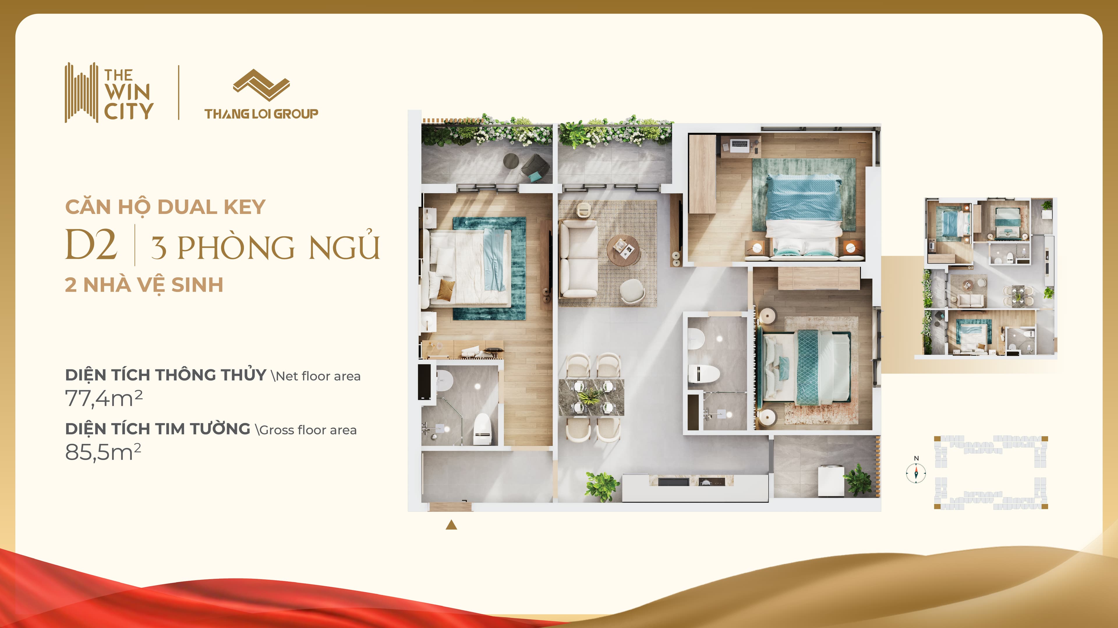 The Win City - Căn hộ 3 phòng ngủ 2 nhà vệ sinh - D1